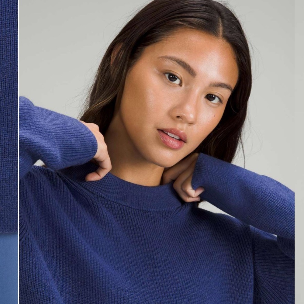 lululemon Merino Wool Blend Ribbed Blue Crew Neck Sweater - Picture 4 of 11